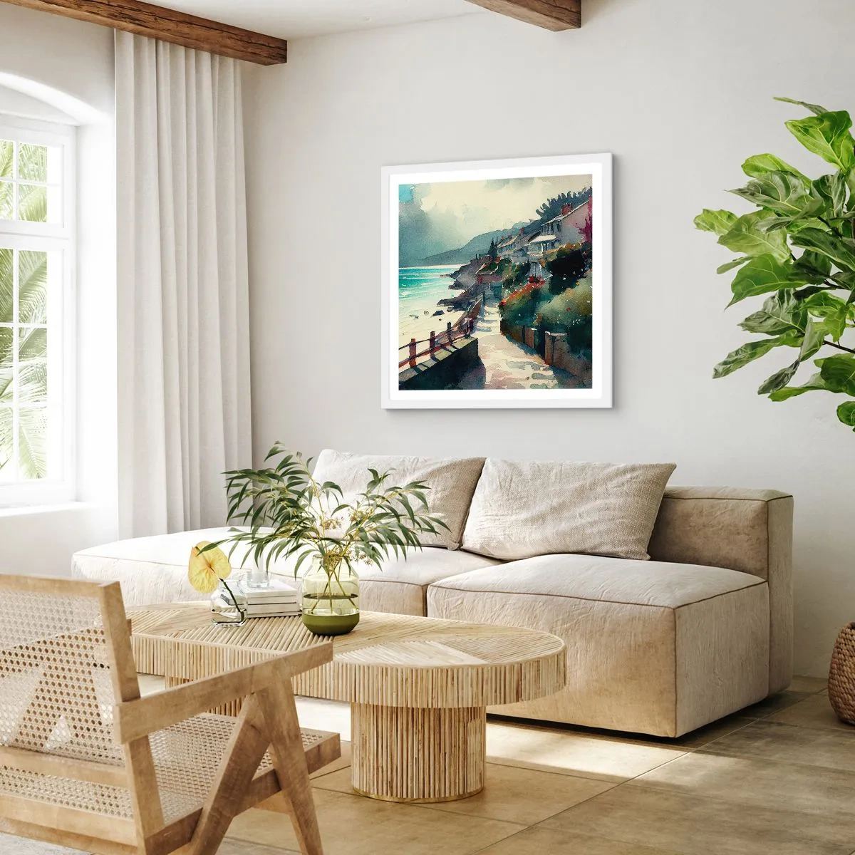 Poster in einem weißen Rahmen - Mittelmeerstadt - 40x40 cm