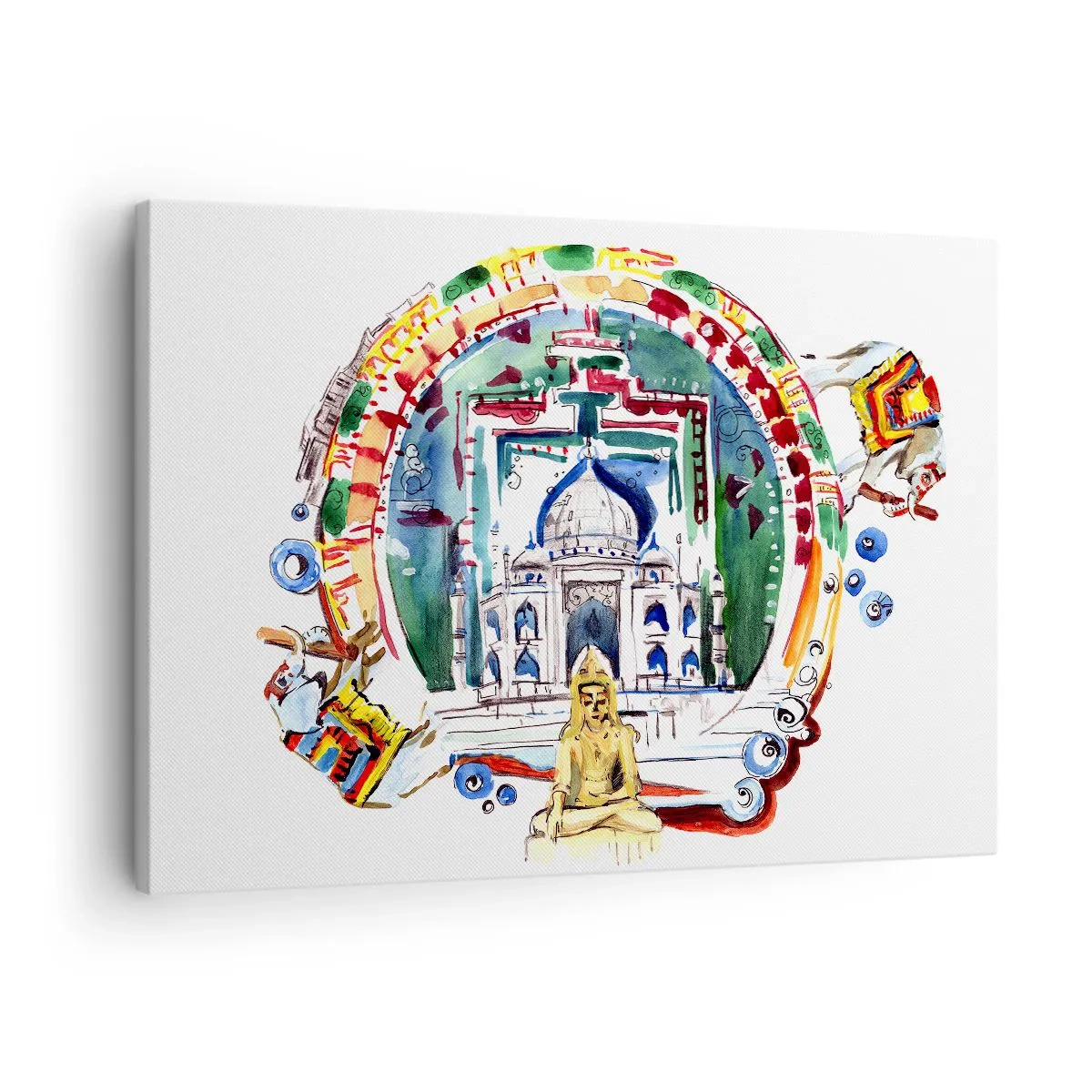 Bild auf Leinwand - Leinwandbild - Eine farbenfrohe Illustration der indischen Architektur - 70x50cm - Hinduistisches Weltgleichgewicht - Moderne Wanddekoration für Wohnzimmer und Schlafzimmer ARTTOR
