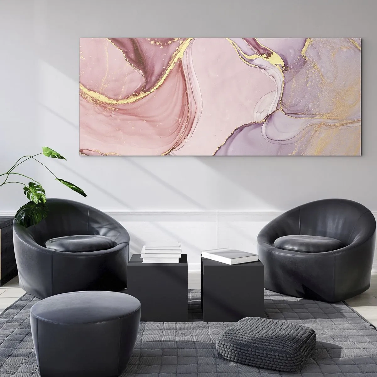 Glasbild - Bild auf glas - Zarte abstrakte Muster in Rosa- und Goldtönen - 120x50cm - Eine Liebkosung der Farben - Moderne Wanddekoration für Wohnzimmer und Schlafzimmer ARTTOR