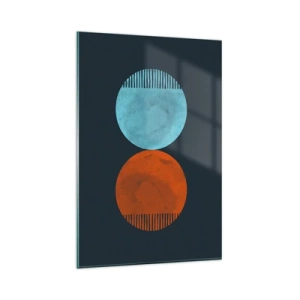 Glasbild - Bild auf glas - Minimalistisches Zweirad-Design in Blau und Orange - 80x120cm - Nur Geometrie? - Moderne Wanddekoration für Wohnzimmer und Schlafzimmer ARTTOR