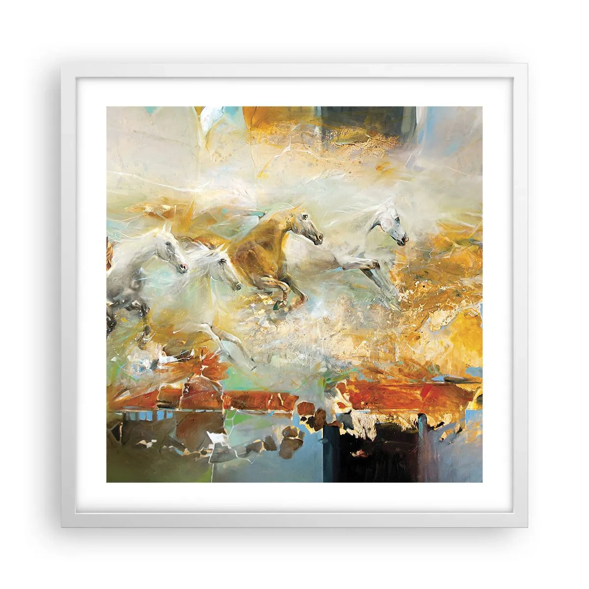 Poster in einem weißen Rahmen - Im Galopp durch das Licht - 50x50 cm