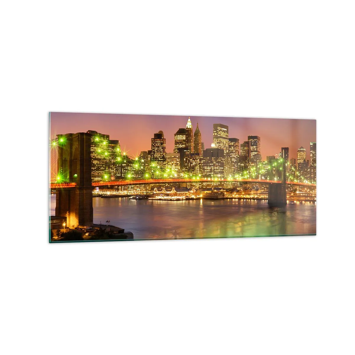 Glasbild - Bild auf glas - Beleuchtete Brücke in einer modernen Stadt bei Nacht - 120x50cm - Hier geht das Licht nie aus - Moderne Wanddekoration für Wohnzimmer und Schlafzimmer ARTTOR