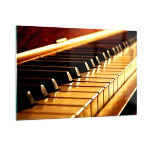 Glasbild - Bild auf glas - Nahaufnahme der Klaviertasten in warmem Licht - 120x80cm - Endlose Möglichkeiten - Moderne Wanddekoration für Wohnzimmer und Schlafzimmer ARTTOR