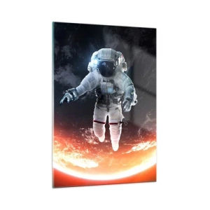Glasbild - Bild auf glas - Astronaut im Weltraum mit einem Planeten im Hintergrund - 50x70cm - Kann ich noch eine Weile bleiben? - Moderne Wanddekoration für Wohnzimmer und Schlafzimmer ARTTOR