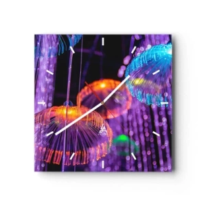 Wanduhr - Glasuhr - Bunte leuchtende Quallen in einer dunklen Umgebung - 30x30cm - Lichtbrunnen - Moderne Wanddekoration für Wohnzimmer und Schlafzimmer ARTTOR