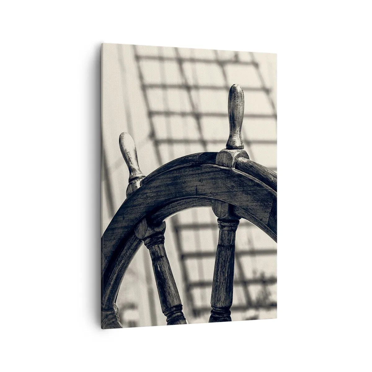 Bild auf Leinwand - Leinwandbild - Ein Segelruder im Retro-Stil mit einem Schiff im Hintergrund - 70x100cm - Meeresgeschichten - Moderne Wanddekoration für Wohnzimmer und Schlafzimmer ARTTOR