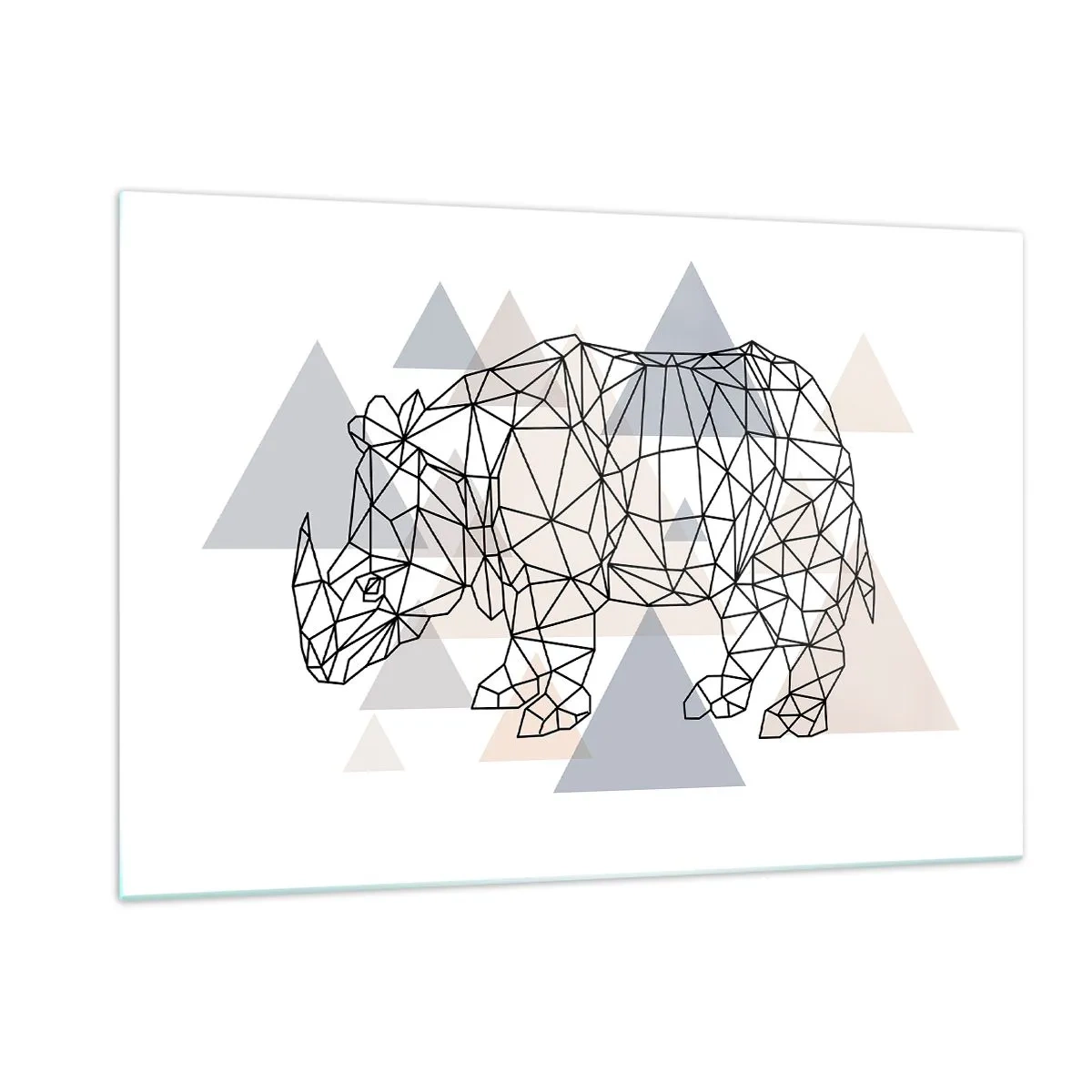Glasbild - Bild auf glas - Geometrische Zeichnung eines Nashorns auf hellem Hintergrund - 120x80cm - Struktur der Stärke - Moderne Wanddekoration für Wohnzimmer und Schlafzimmer ARTTOR