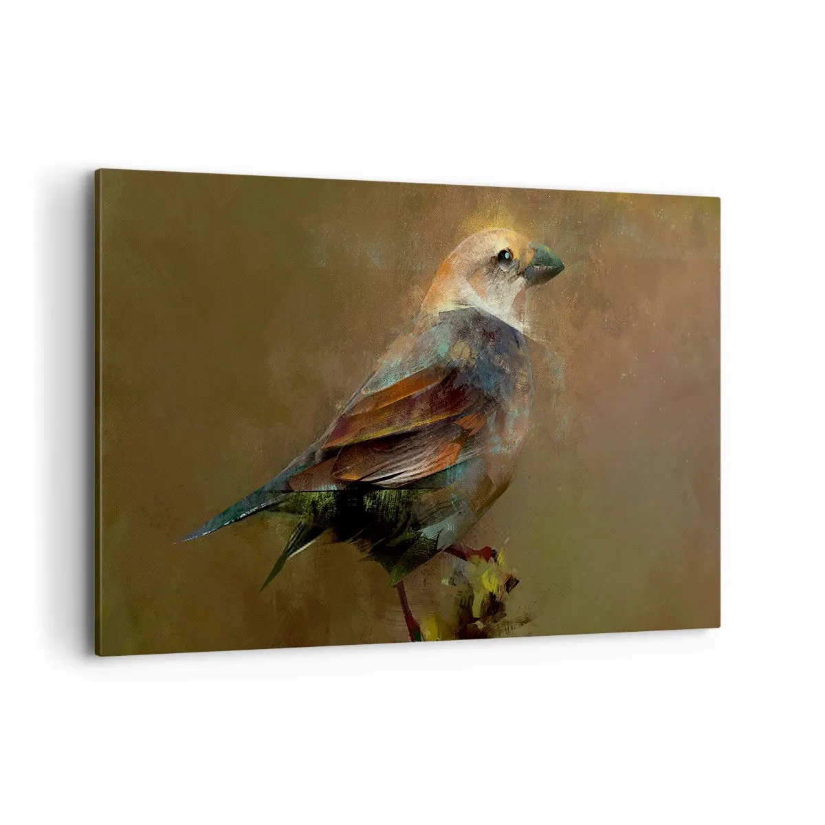Bild auf Leinwand - Leinwandbild - Eine künstlerische Interpretation eines Spatzen auf braunem Hintergrund - 120x80cm - Ein Spatz, ein kleines Vögelchen - Moderne Wanddekoration für Wohnzimmer und Schlafzimmer ARTTOR