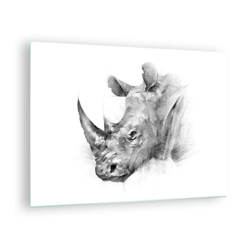 Glasbild - Bild auf glas - Schwarz-Weiß-Porträt eines Nashorns in künstlerischer Ansprache - 70x50cm - Afrikanisches Porträt - Moderne Wanddekoration für Wohnzimmer und Schlafzimmer ARTTOR