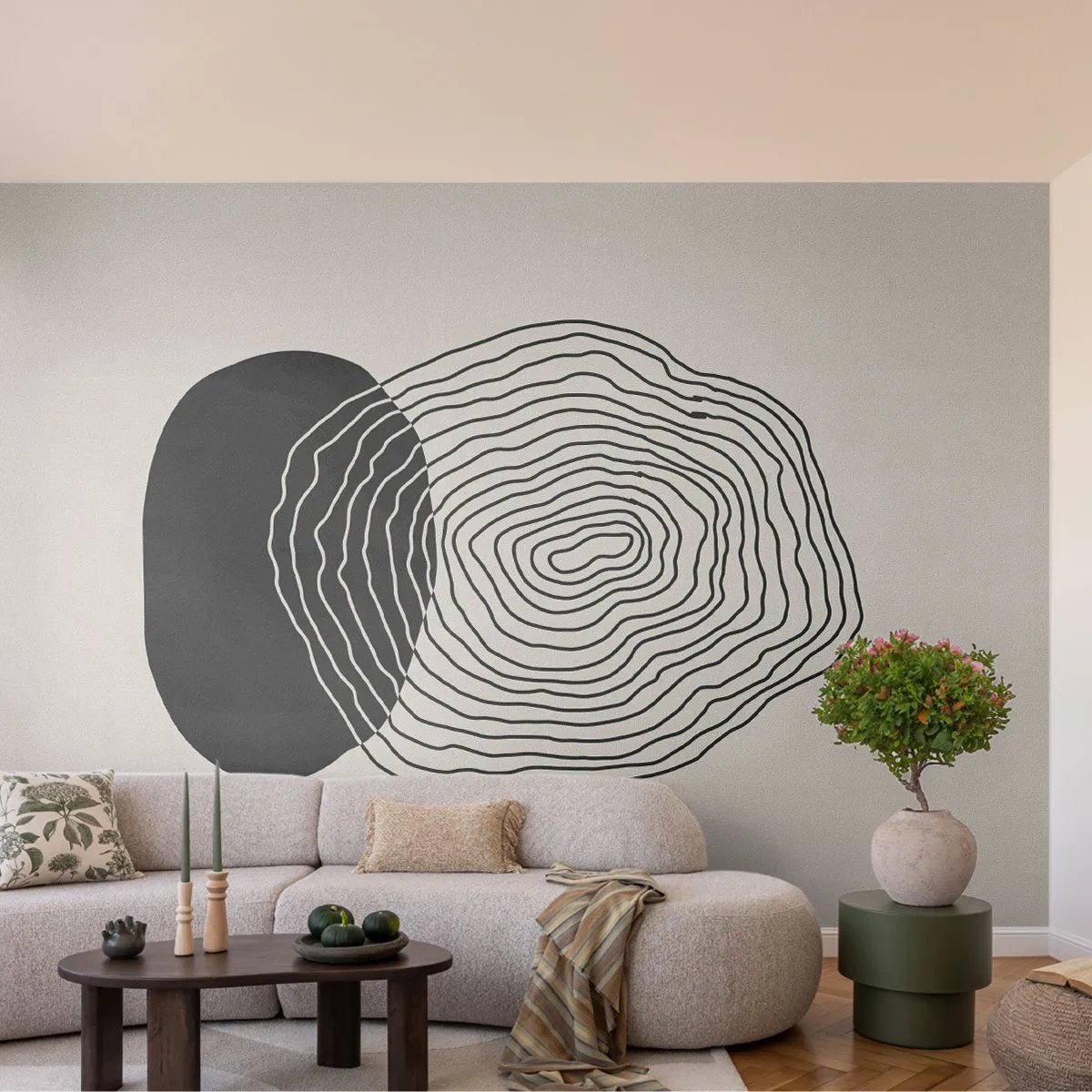 Fototapete Premium Sand - Abstrakte geometrische Komposition mit Linien und Formen - 100x70cm - Dauer und Schwingung - Moderne Wanddekoration für Wohnzimmer und Schlafzimmer ARTTOR