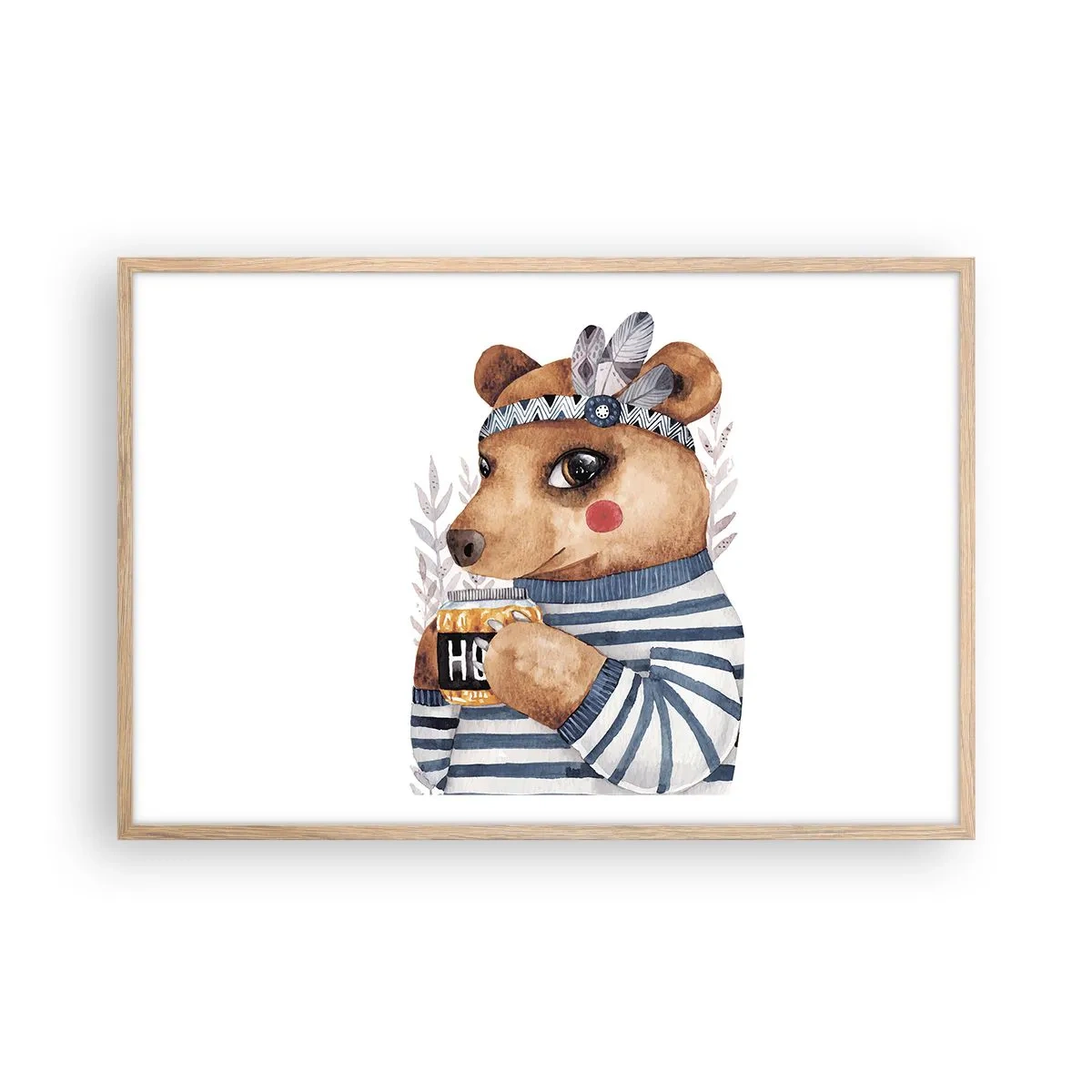 Poster in einem Rahmen aus heller Eiche - Süße Bärin - 91x61 cm
