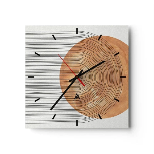 Wanduhr - Glasuhr - Geometrische Komposition mit Kreisen und Linien in warmen Farben. - 30x30cm - SonnenKomposition - Moderne Wanddekoration für Wohnzimmer und Schlafzimmer ARTTOR