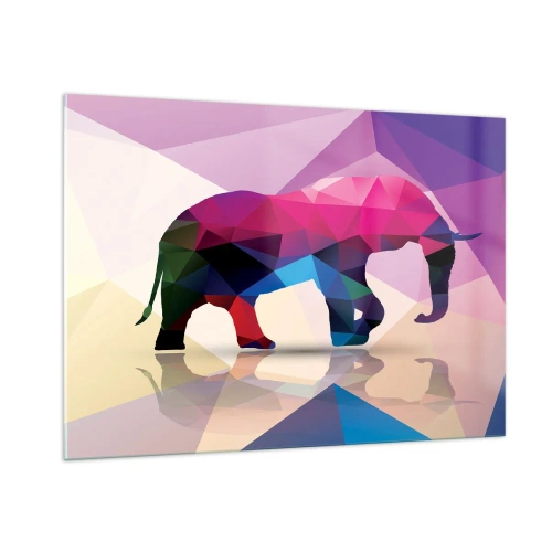 Glasbild - Bild auf glas - Geometrischer Elefant in lebendiger, farbenfroher Abstraktion - 100x70cm - Kristalldinosaurier - Moderne Wanddekoration für Wohnzimmer und Schlafzimmer ARTTOR
