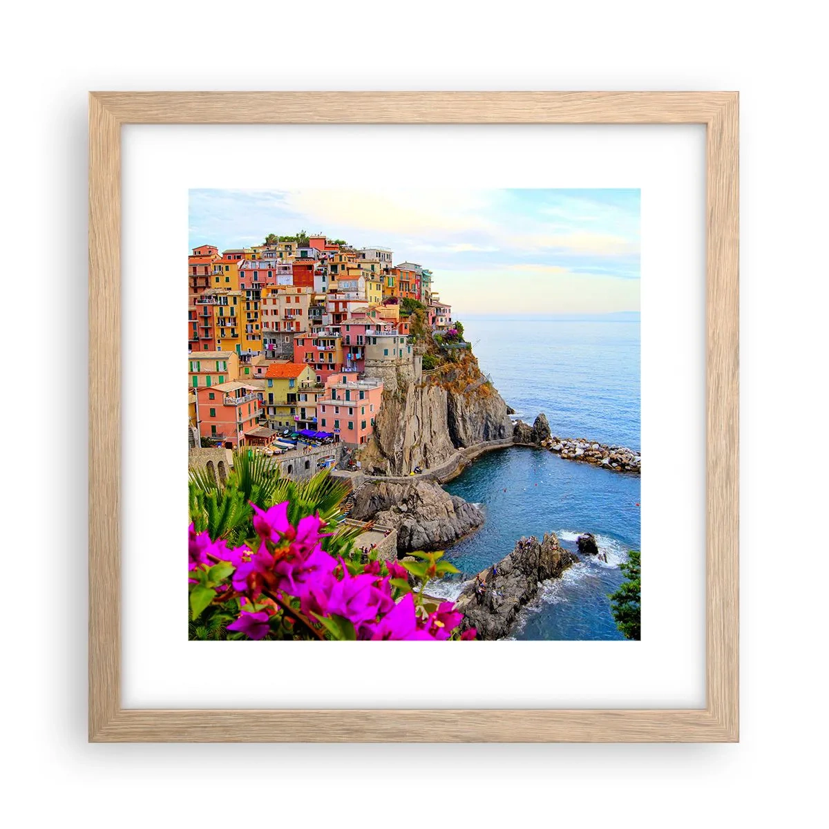 Poster in einem Rahmen aus heller Eiche - Lachende Stadt - 30x30 cm