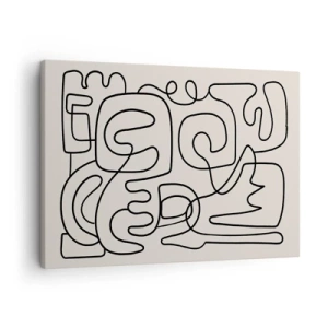 Bild auf Leinwand - Leinwandbild - Abstraktes Linienkunstmuster in Schwarz auf hellem Hintergrund - 70x50cm - Folge der Spur - Moderne Wanddekoration für Wohnzimmer und Schlafzimmer ARTTOR