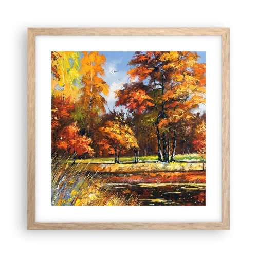 Poster in einem Rahmen aus heller Eiche - Landschaft in Gold und Bronze - 40x40 cm