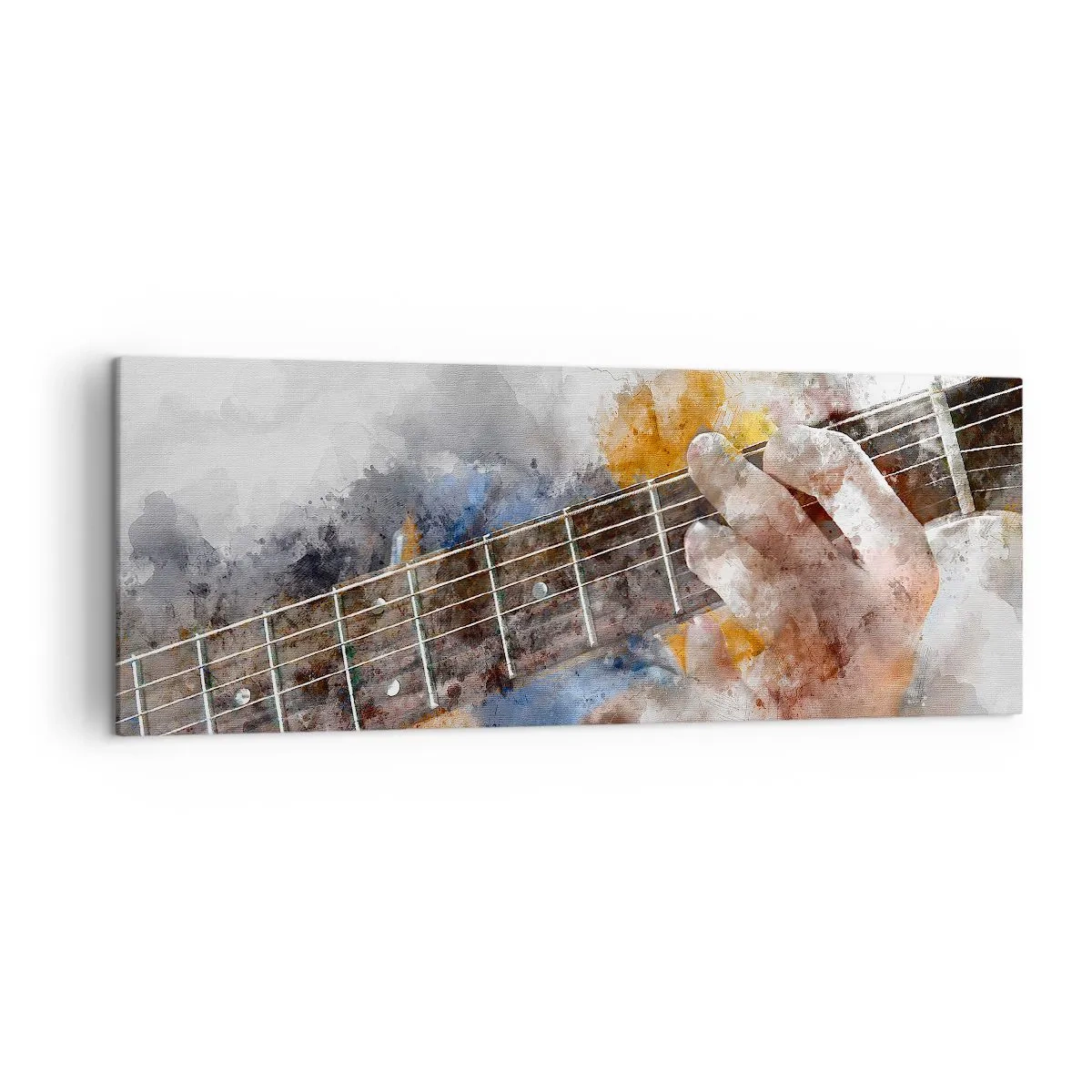 Bild auf Leinwand - Leinwandbild - Abstraktes Bild einer Hand, die Gitarre spielt - 140x50cm - Poesie zwischen den Saiten - Moderne Wanddekoration für Wohnzimmer und Schlafzimmer ARTTOR