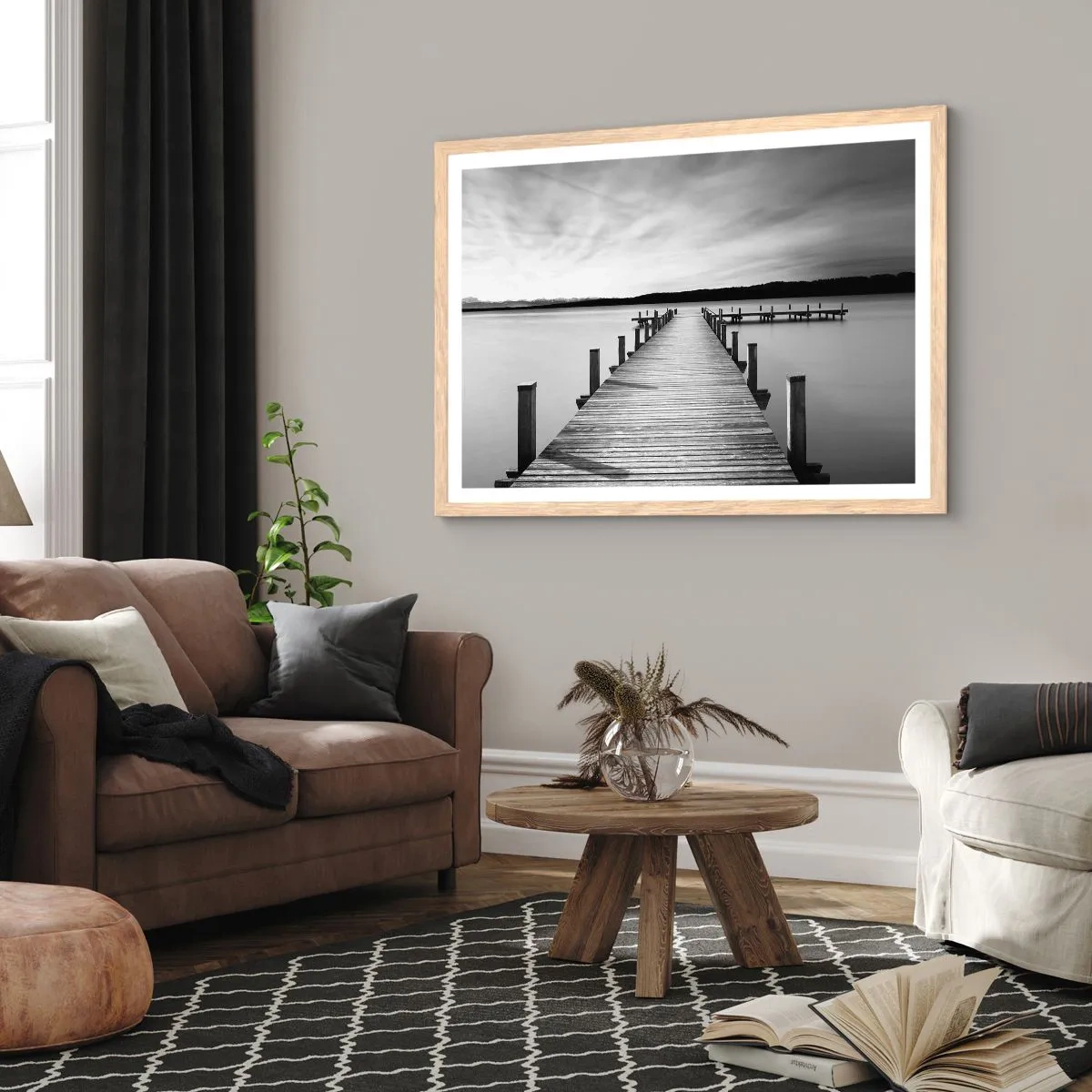 Poster in einem Rahmen aus heller Eiche - An der Wasserstelle - Ruhe - 70x50 cm