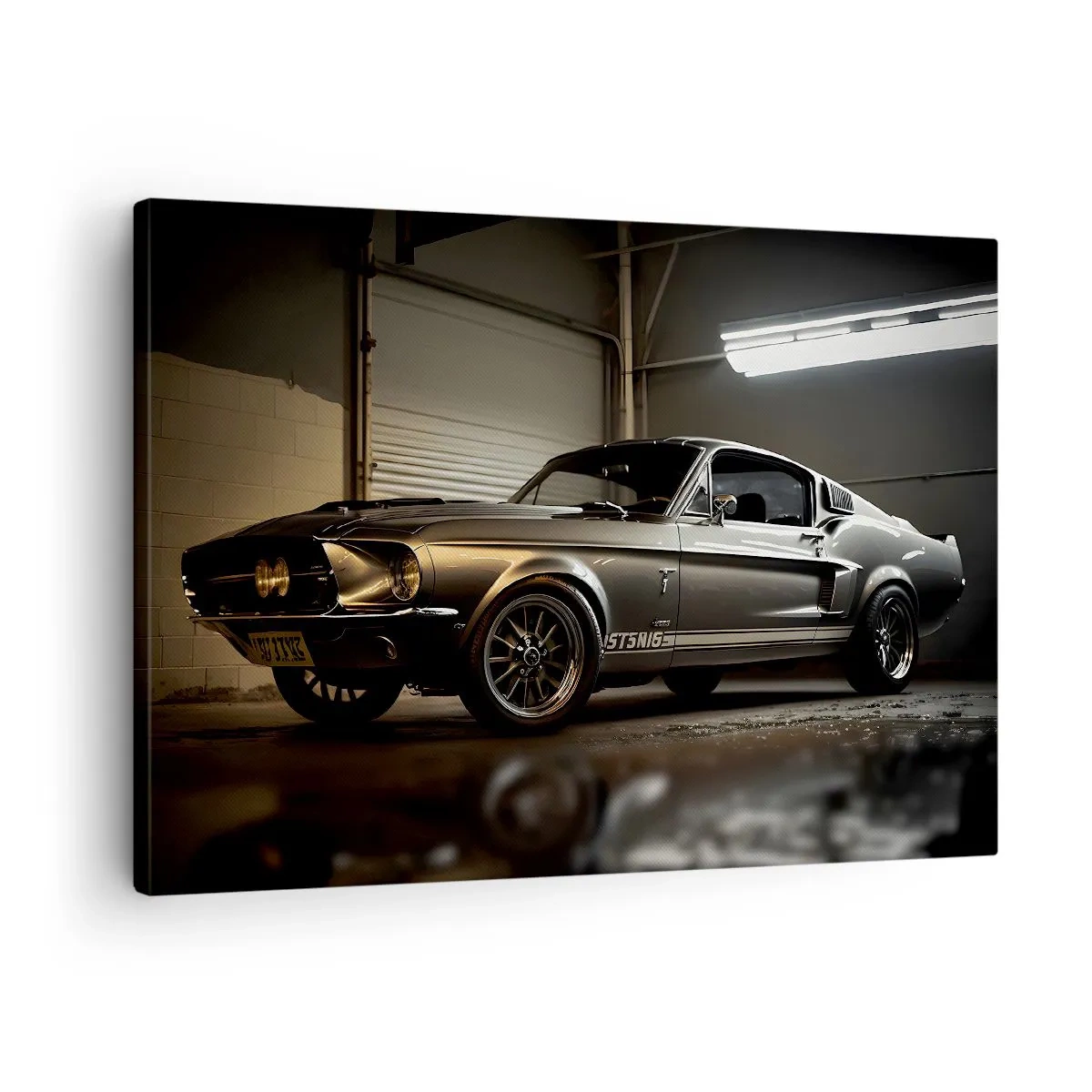 Bild auf Leinwand - Leinwandbild - Oldtimer in Retro-Garage - 70x50cm - Zurück in die Vergangenheit - Moderne Wanddekoration für Wohnzimmer und Schlafzimmer ARTTOR