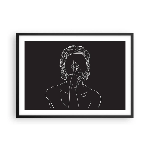 Poster in einem schwarzem Rahmen - Minimalistische Silhouette einer Frau auf schwarzem Hintergrund - 70x50cm - Schönheit erblüht in der Stille - Moderne Wanddekoration für Wohnzimmer und Schlafzimmer ARTTOR