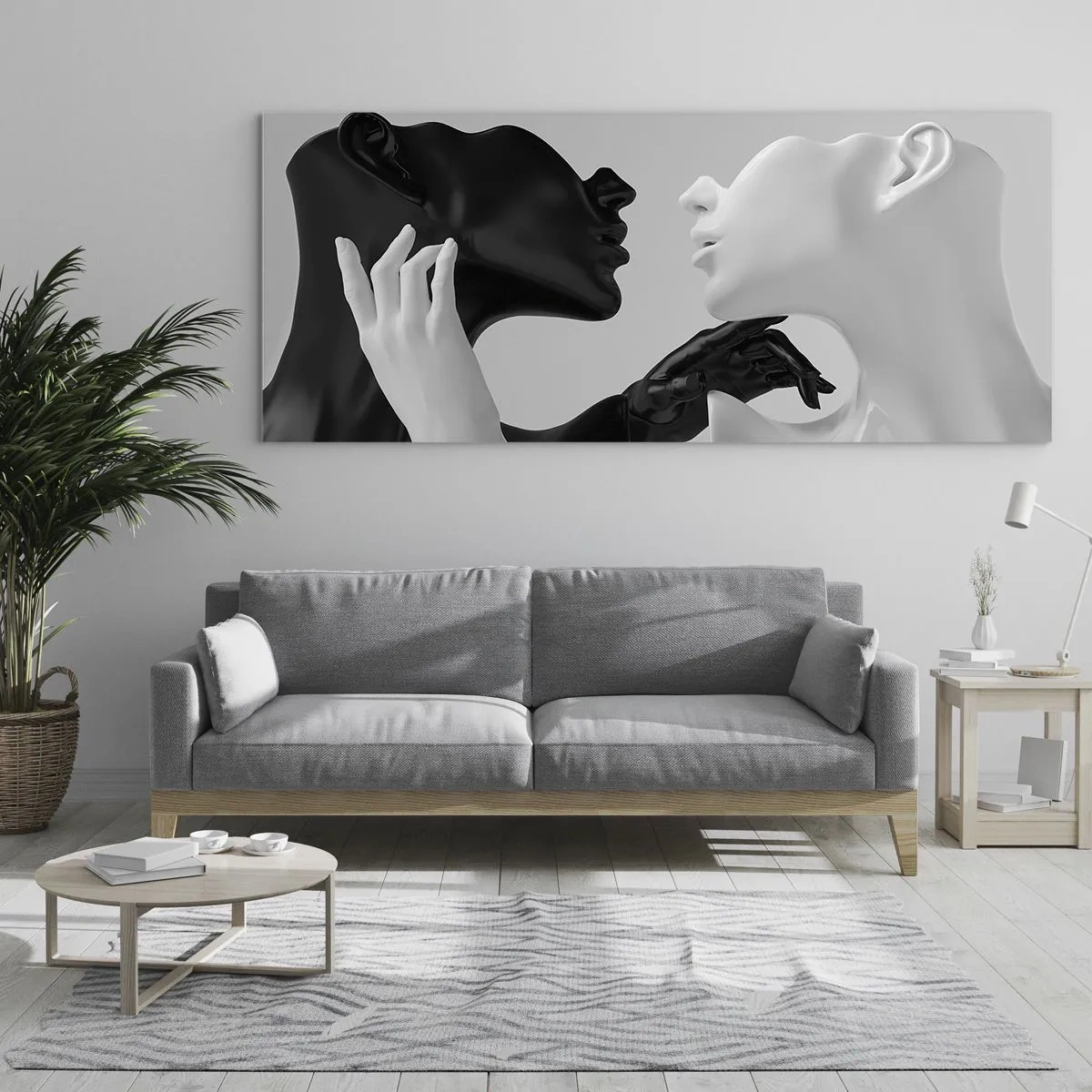 Glasbild - Bild auf glas - Schwarz-weiße Silhouetten in dynamischer Nahaufnahme - 120x50cm - Anziehung - Begierde - Moderne Wanddekoration für Wohnzimmer und Schlafzimmer ARTTOR