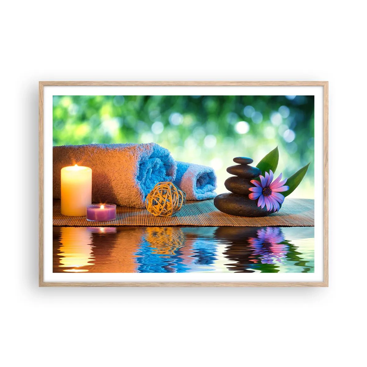 Poster in einem Rahmen aus heller Eiche - Zeit für den Körper - 100x70 cm