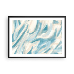 Poster in einem schwarzem Rahmen - Abstrakte blaue Streifen auf hellem Hintergrund - 70x50cm - Frühlingsbrisen - Moderne Wanddekoration für Wohnzimmer und Schlafzimmer ARTTOR