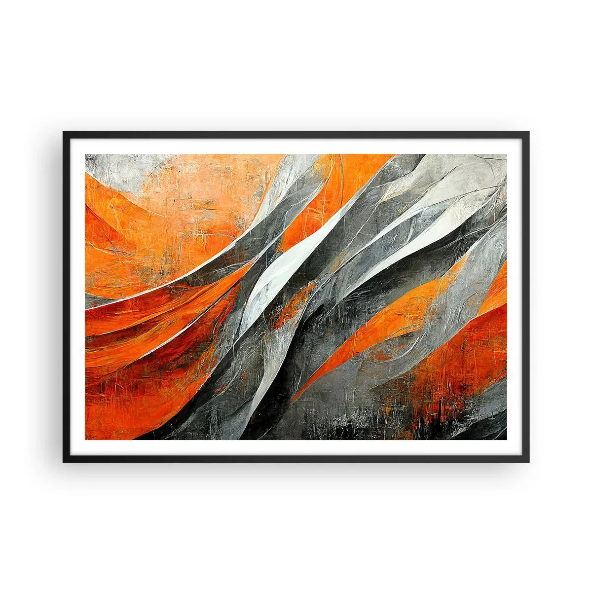 Poster in einem schwarzem Rahmen - Abstrakte Linien in Orange- und Grautönen - 100x70cm - Hitze und Kälte - Moderne Wanddekoration für Wohnzimmer und Schlafzimmer ARTTOR