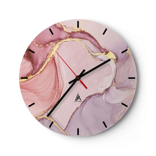 Wanduhr - Glasuhr - Abstrakte Uhr mit rosa und goldenen Akzenten - 30x30cm - Eine Liebkosung der Farben - Moderne Wanddekoration für Wohnzimmer, Küche und Schlafzimmer ARTTOR