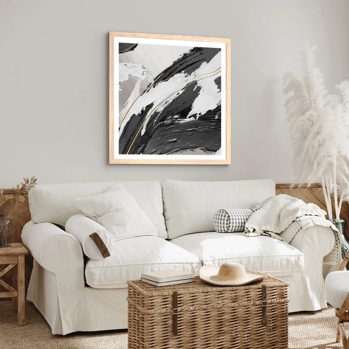 Poster in einem Rahmen aus heller Eiche - Abstraktion in großem Stil - 60x60 cm