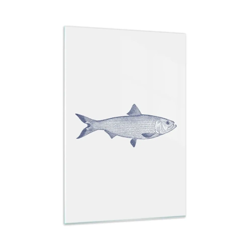 Glasbild - Bild auf glas - Illustration eines Fisches in Blautönen auf hellem Hintergrund - 80x120cm - Grüße aus den nördlichen Meeren - Moderne Wanddekoration für Wohnzimmer und Schlafzimmer ARTTOR