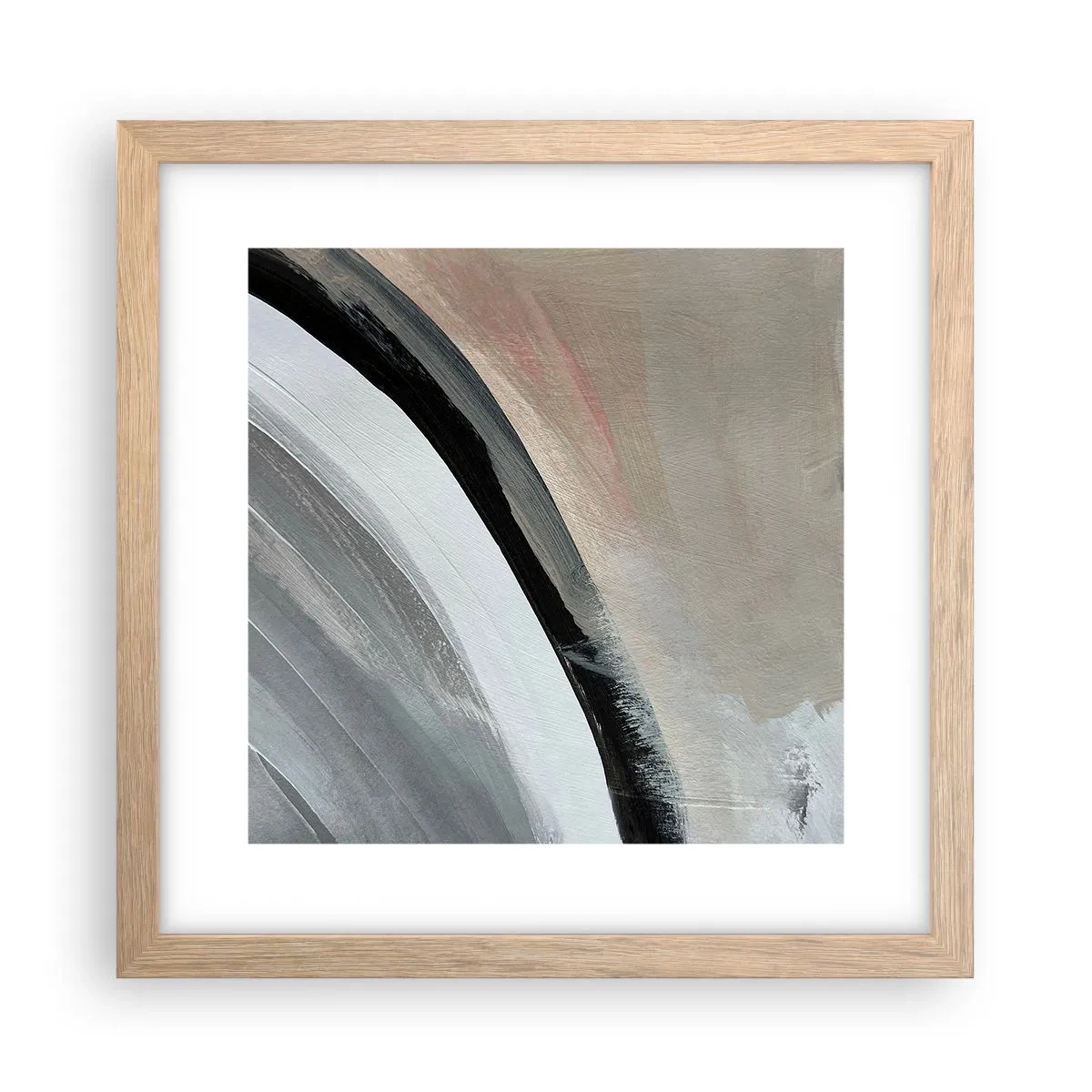 Poster in einem Rahmen aus heller Eiche - Komposition: Bogen aus Schwarz und Grau - 30x30 cm