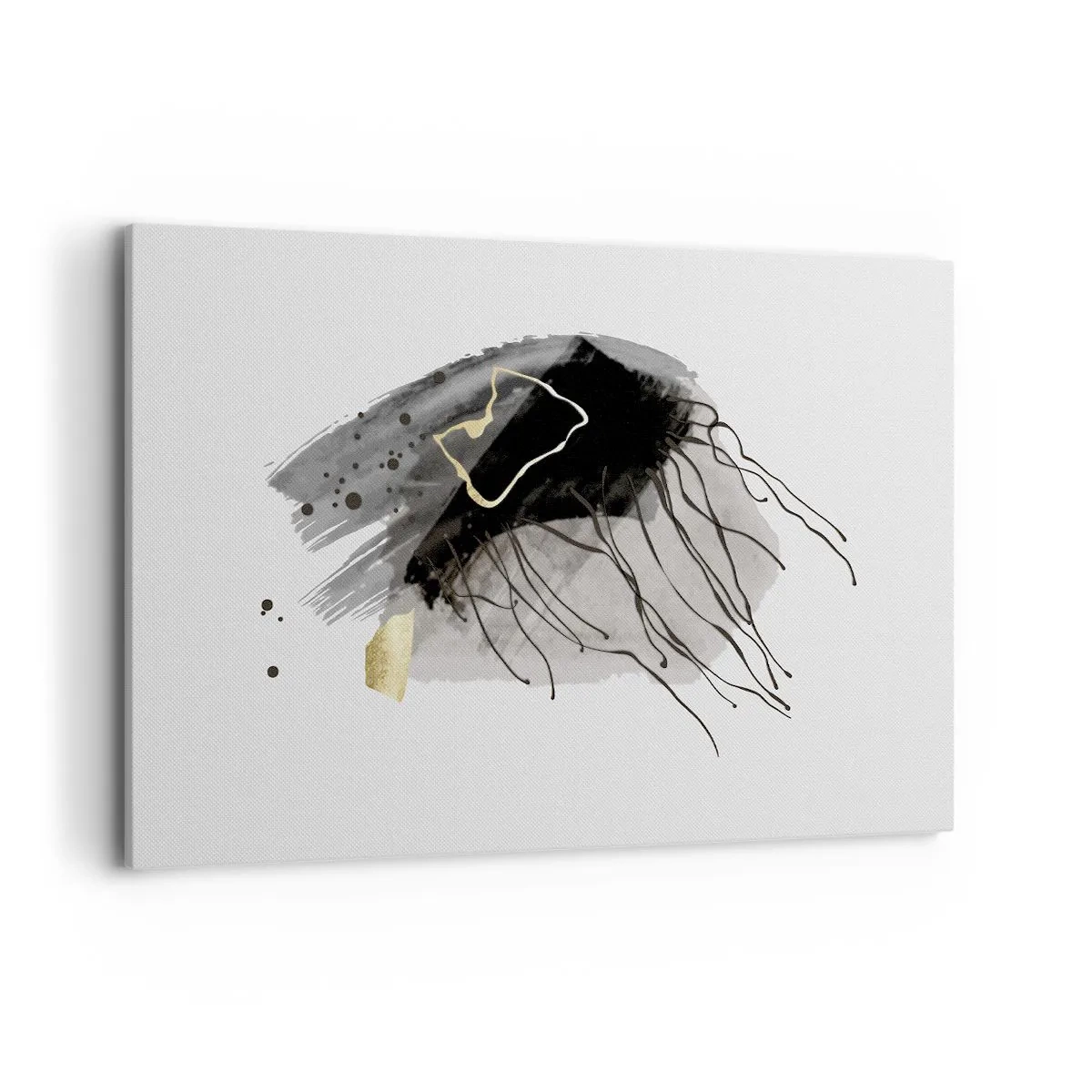 Bild auf Leinwand - Leinwandbild - Eine abstrakte Komposition mit Akzenten in Schwarz und Gold. - 120x80cm - In Schwarz und Gold - Moderne Wanddekoration für Wohnzimmer und Schlafzimmer ARTTOR