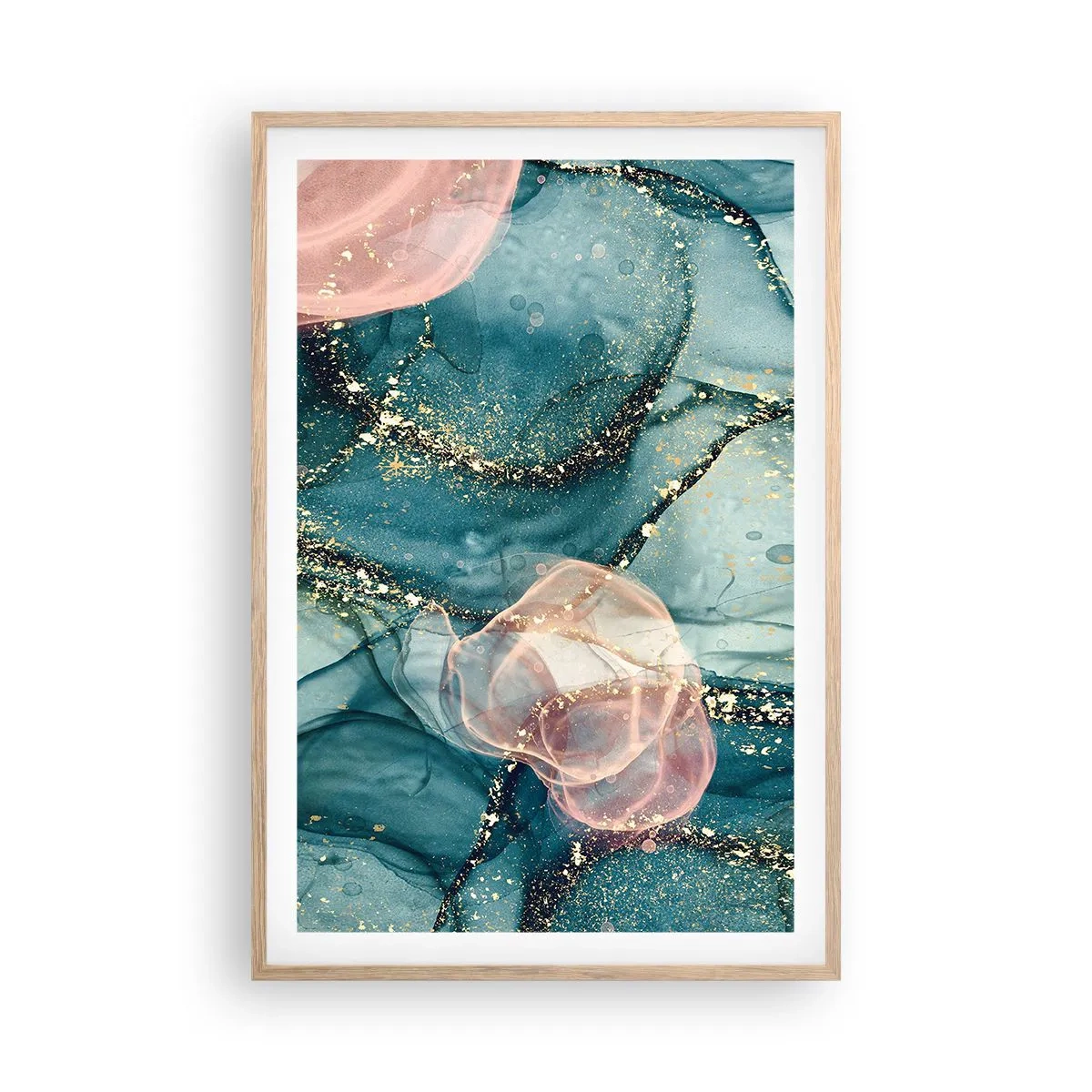 Poster in einem Rahmen aus heller Eiche - Seidenblau, Tüllrosa - 61x91 cm