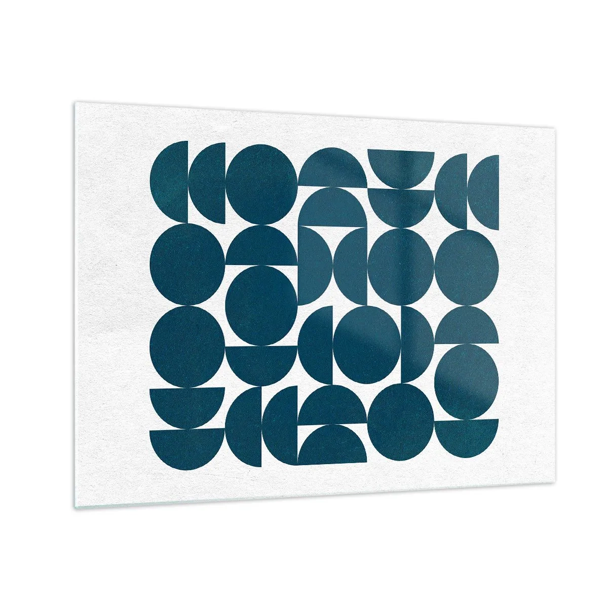 Glasbild - Bild auf glas - Eine moderne Komposition aus marineblauen Kreisen und Halbkreisen - 70x50cm - Kreise und Halbkreise - Moderne Wanddekoration für Wohnzimmer und Schlafzimmer ARTTOR