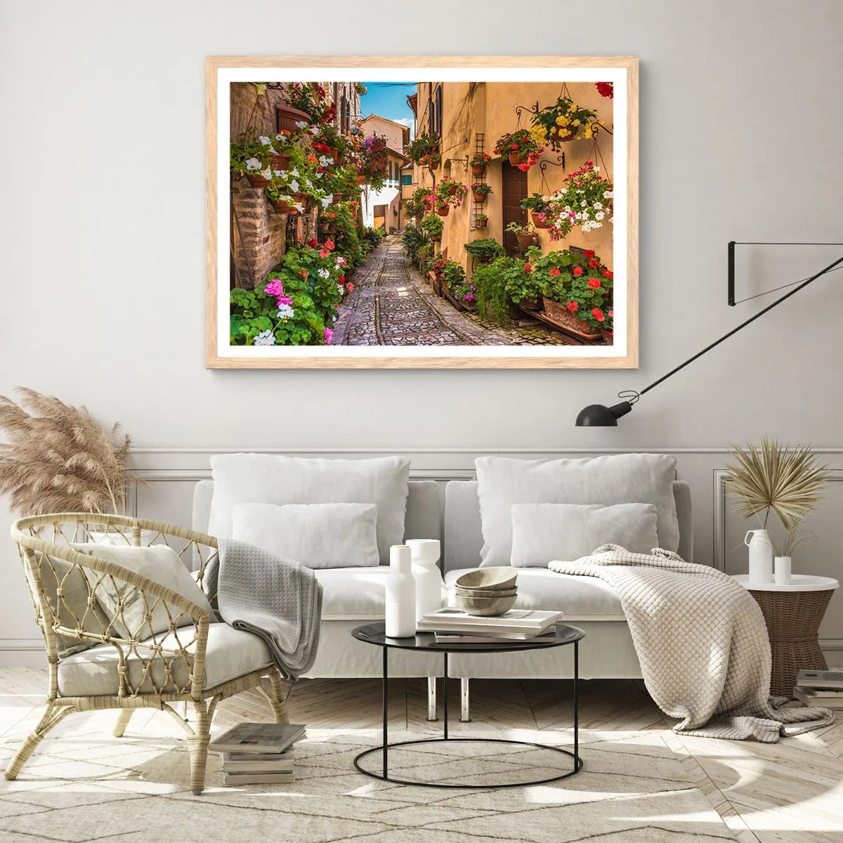 Poster in einem Rahmen aus heller Eiche - Italienische Gasse - 70x50 cm