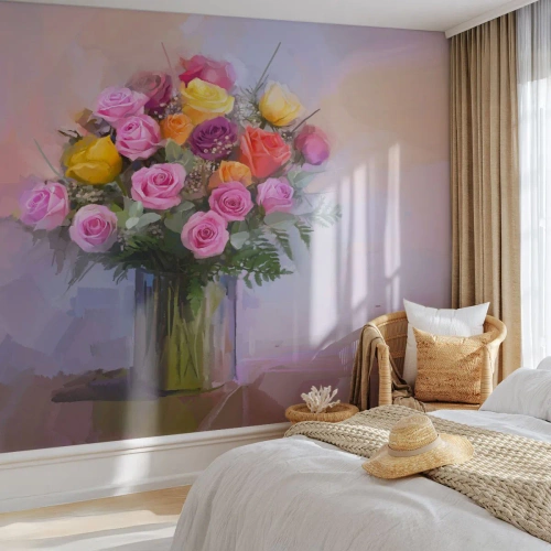 Maßgeschneiderte Fototapete Premium Sand - Festgehaltene Schönheit - Vase mit Blumen, Blumenstrauß, Stück