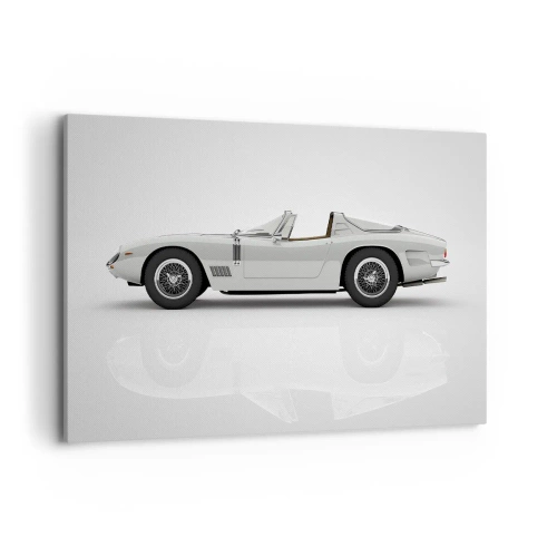 Bild auf Leinwand - Leinwandbild - Klassisches weißes Cabrio auf hellem Hintergrund - 120x80cm - Spaß versprochen - Moderne Wanddekoration für Wohnzimmer und Schlafzimmer ARTTOR