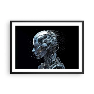 Poster in einem schwarzem Rahmen - Futuristisches Porträt eines Cyborgs im Industriestil auf schwarzem Hintergrund. - 70x50cm - Technologie ist eine Frau - Moderne Wanddekoration für Wohnzimmer und Schlafzimmer ARTTOR
