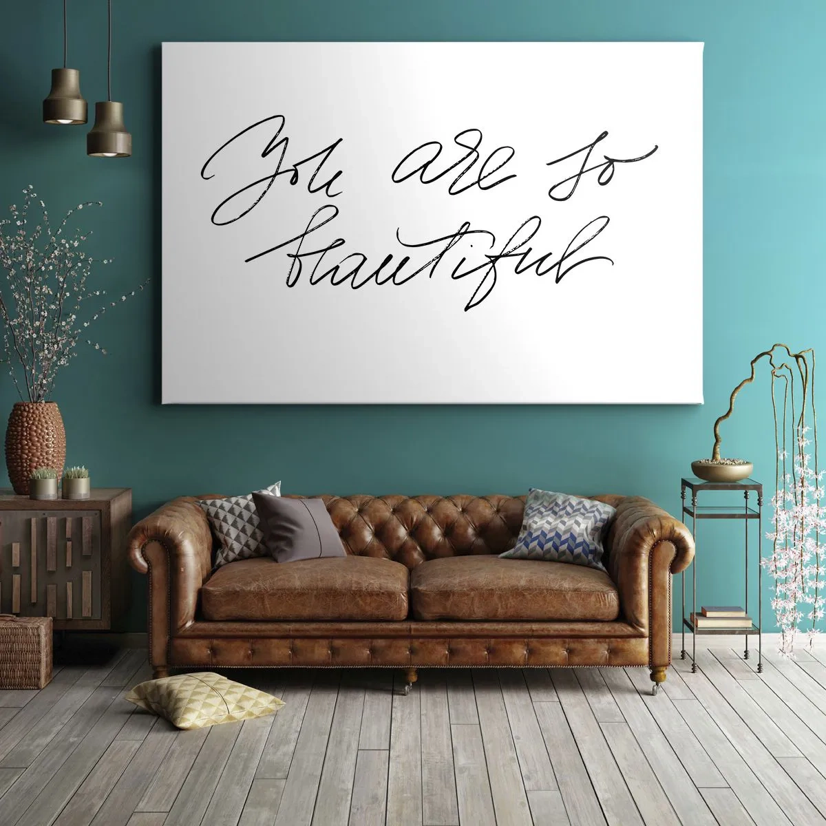 Bild auf Leinwand - Leinwandbild - Schwarz-weiße Aufschrift „Du bist so schön“ - 70x50cm - Glauben Sie wirklich ... - Moderne Wanddekoration für Wohnzimmer und Schlafzimmer ARTTOR