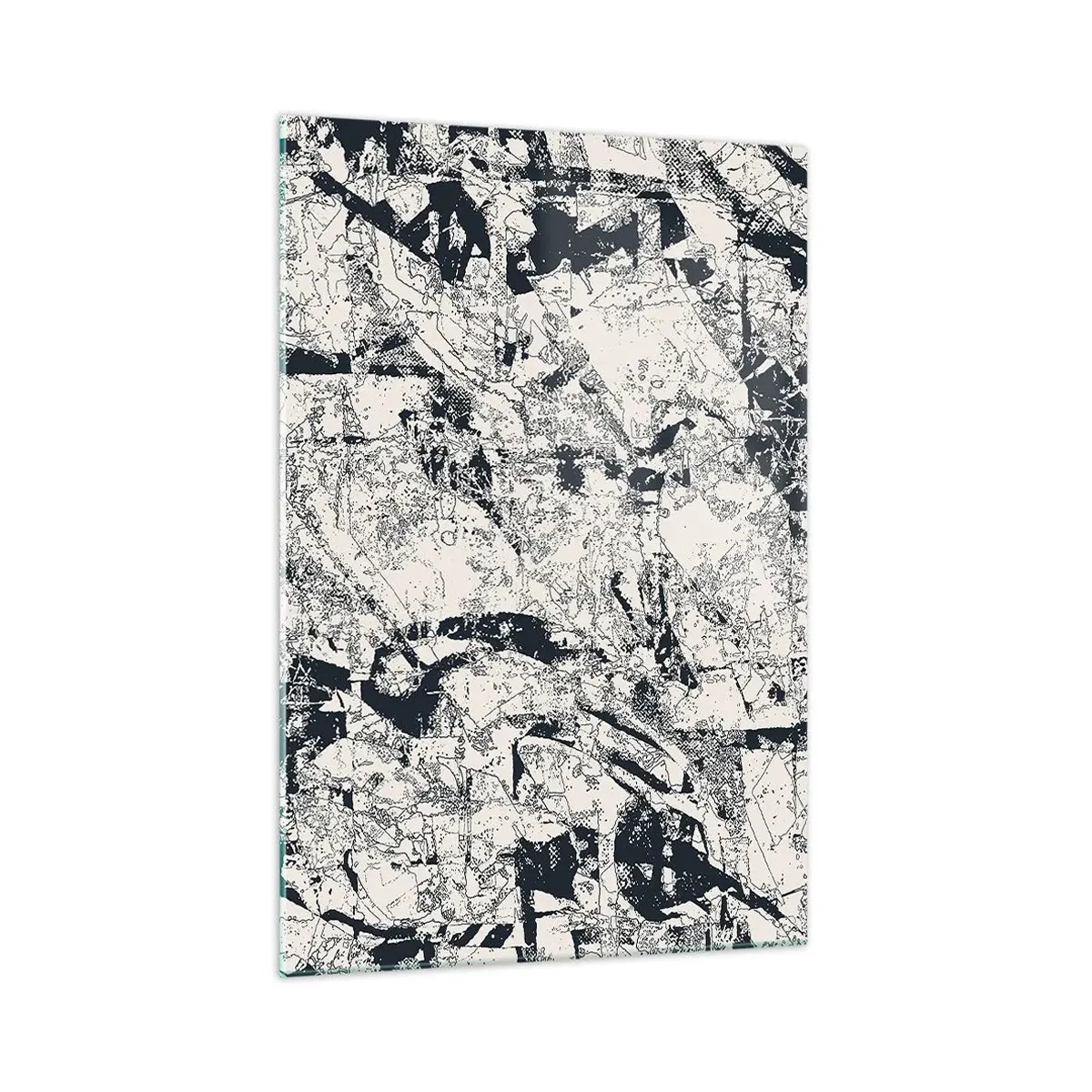 Glasbild - Bild auf glas - Abstrakte Komposition in Schwarzweiß mit dynamischem Layout - 70x100cm - Durchdringung der Gegensätze - Moderne Wanddekoration für Wohnzimmer und Schlafzimmer ARTTOR