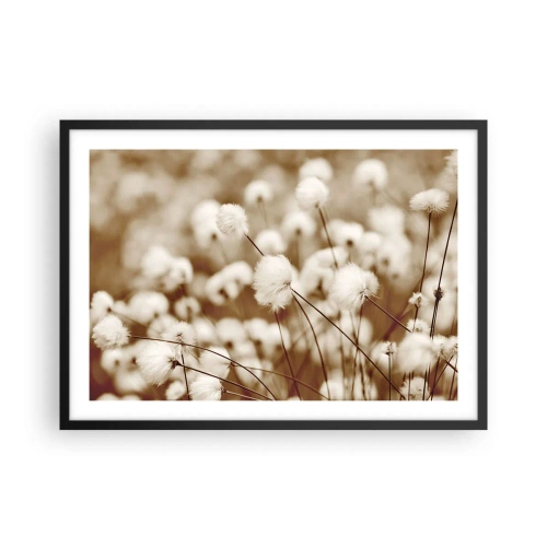 Poster in einem schwarzem Rahmen - Ein Feld mit zarten Pflanzen in Sepiatönen - 70x50cm - Flauschiges Kornfeld - Moderne Wanddekoration für Wohnzimmer und Schlafzimmer ARTTOR