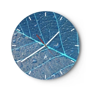Wanduhr - Glasuhr - Blattstruktur in Blau- und Grautönen - 30x30cm - Leben in Blau - Moderne Wanddekoration für Wohnzimmer, Küche und Schlafzimmer ARTTOR