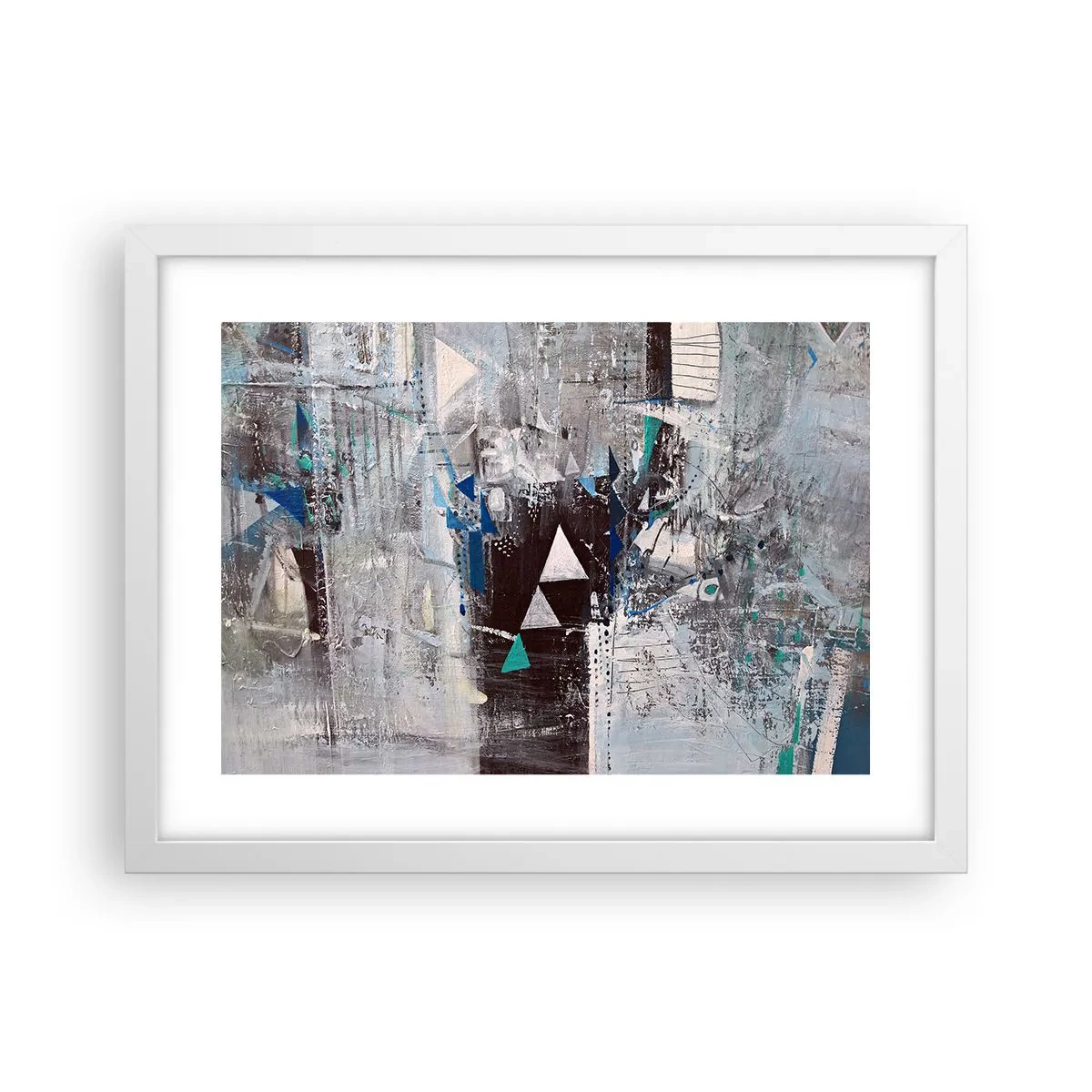 Poster in einem weißen Rahmen - Überschreibende Reihenfolge der Dreiecke - 40x30 cm