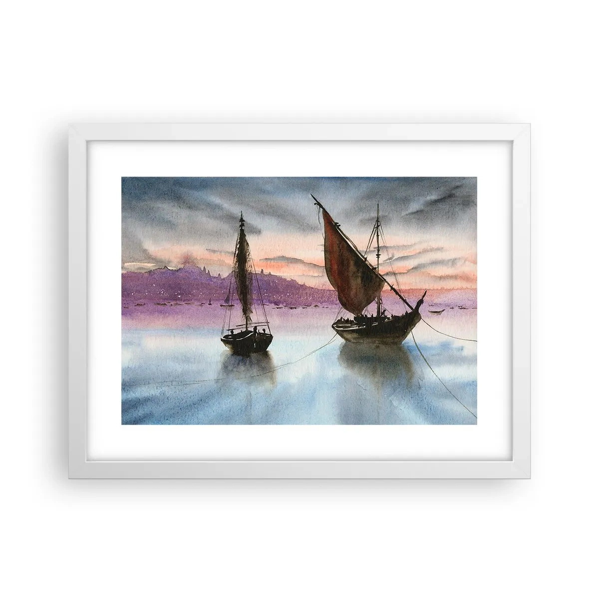 Poster in einem weißen Rahmen - Abend am Hafen - 40x30 cm