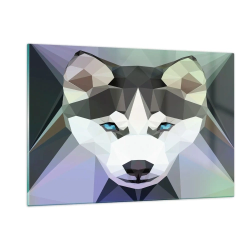 Glasbild - Bild auf glas - Wolfsgeometrie im modernen Stil - 120x80cm - Die Erinnerung an den Schnee des Nordens - Moderne Wanddekoration für Wohnzimmer und Schlafzimmer ARTTOR