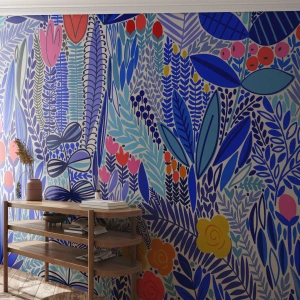 Fototapete Premium Sand - Buntes Pflanzenmuster im abstrakten Stil - 100x70cm - Hawaiianischer Garten - Moderne Wanddekoration für Wohnzimmer und Schlafzimmer ARTTOR