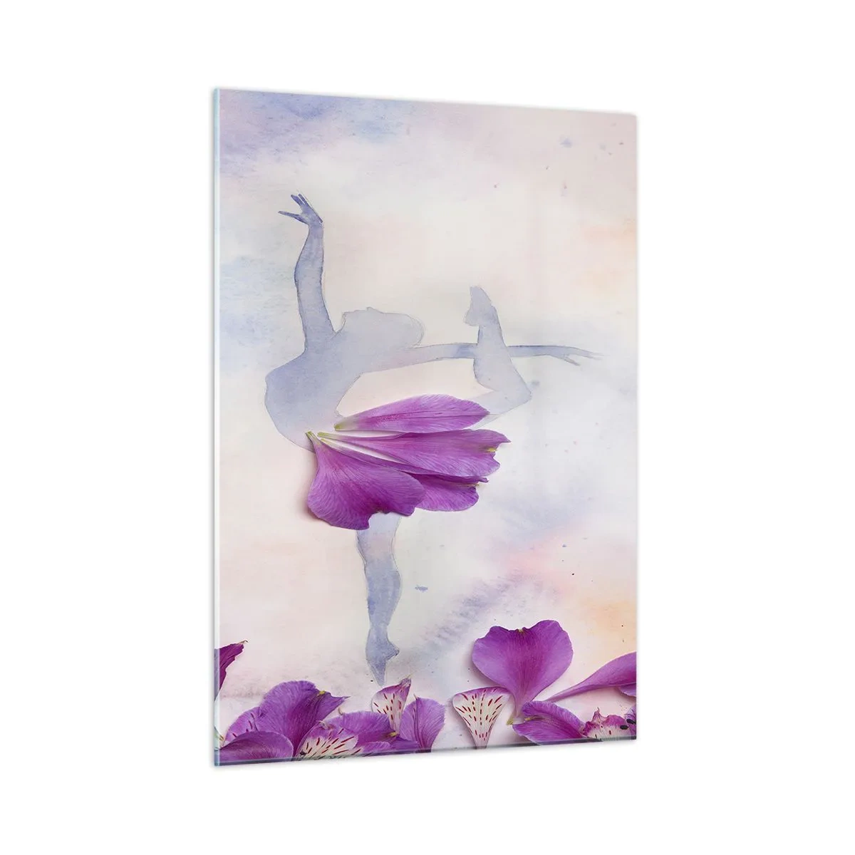 Glasbild - Bild auf glas - Silhouette einer Ballerina mit einer Blume in einer künstlerischen Komposition - 50x70cm - Zart wie eine Blume - Moderne Wanddekoration für Wohnzimmer und Schlafzimmer ARTTOR
