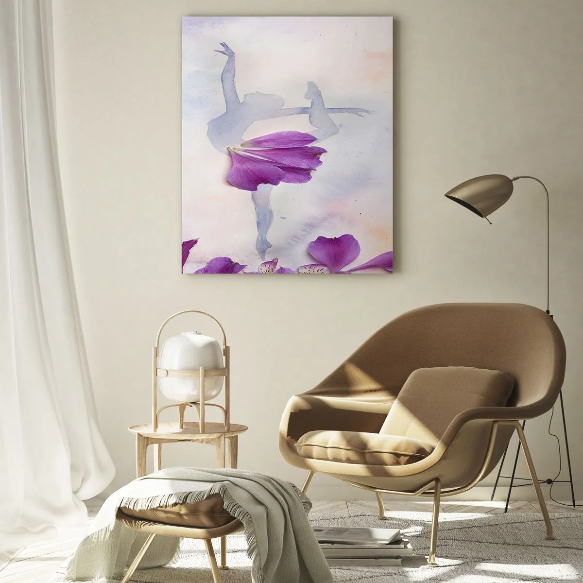 Glasbild - Bild auf glas - Silhouette einer Ballerina mit einer Blume in einer künstlerischen Komposition - 50x70cm - Zart wie eine Blume - Moderne Wanddekoration für Wohnzimmer und Schlafzimmer ARTTOR