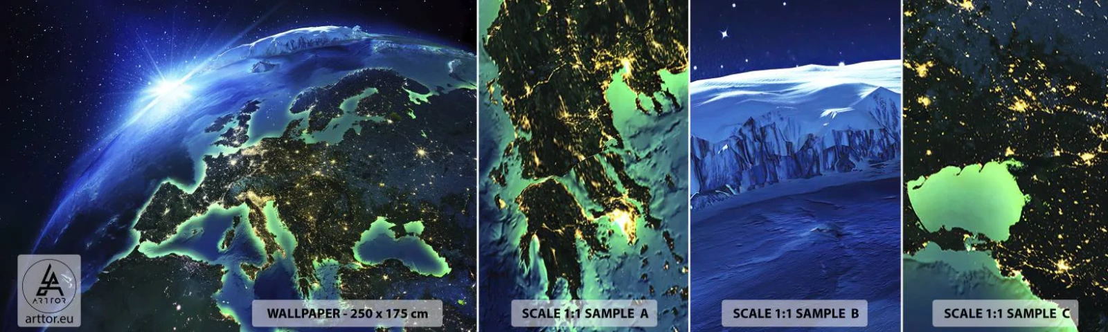 Fototapetenmuster Standard Eco - Funkelndes Europa - Kosmos, Planet Erde, Kontinente - 100x30 cm